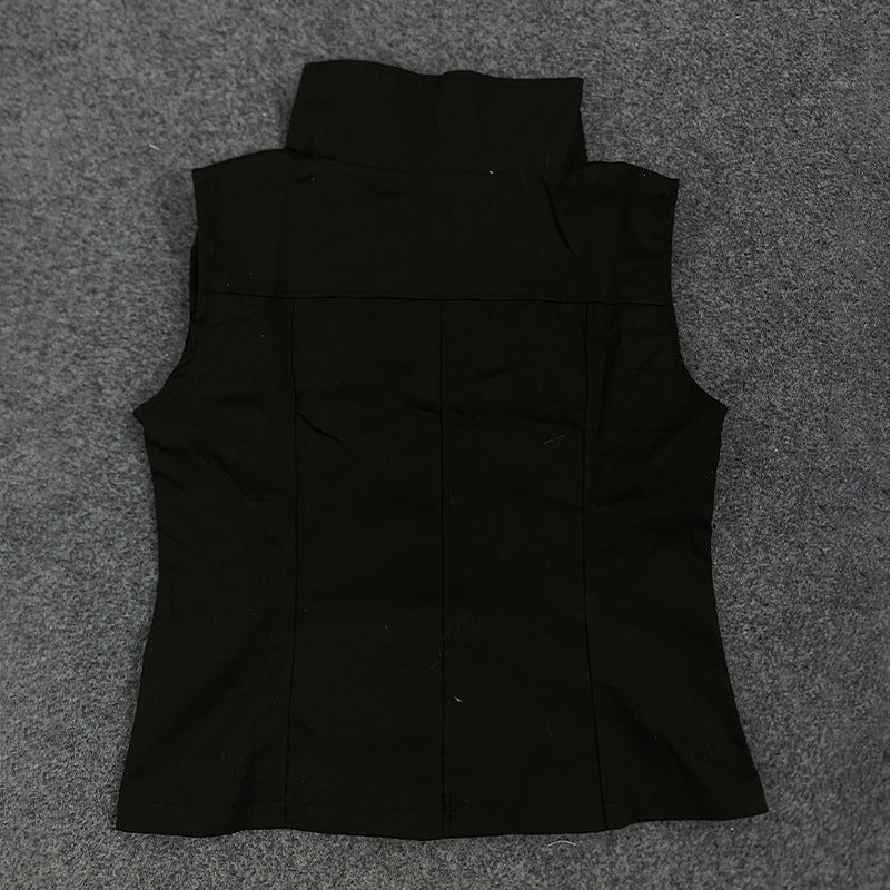 Dame Fashion Bluse Vest med asymmetrisk krage og knapplukking Skjora