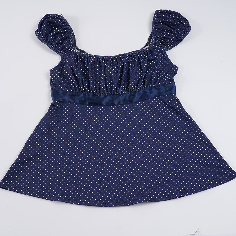 Damer luftig Polka-Dots bluse skjorte med stilig volangkrage Skjora
