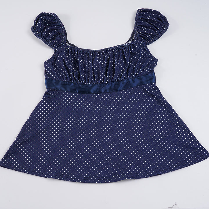 Damer luftig Polka-Dots bluse skjorte med stilig volangkrage Skjora