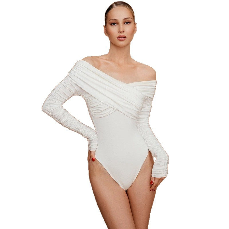 Dame Elegant Off-Shoulder Body med rynkede ermer Skjora