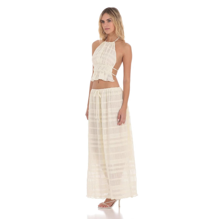 Dame ermeløs Boho-Crop-Top med elastisk midjeinnsnevring og plisserte detaljer Skjora