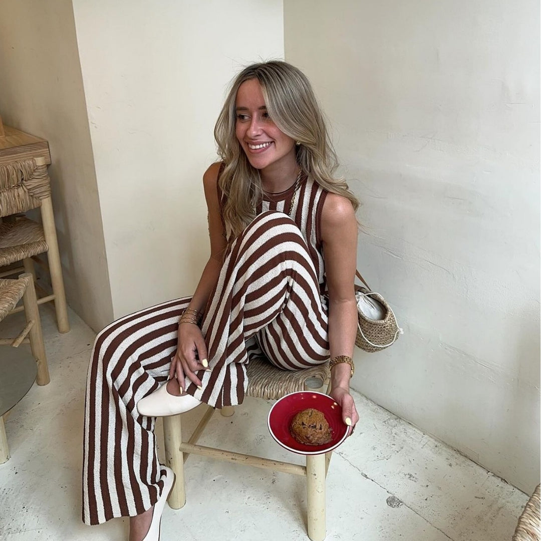 Dame casual jumpsuit med stripete design og høy midje Skjora