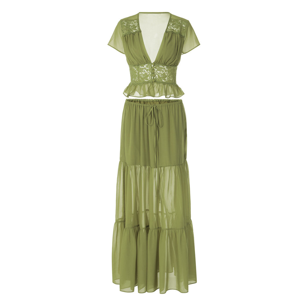 Damer Løs Maxi-Kjole med elegant rynking og cropped topp Skjora