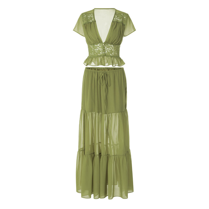Damer Løs Maxi-Kjole med elegant rynking og cropped topp Skjora