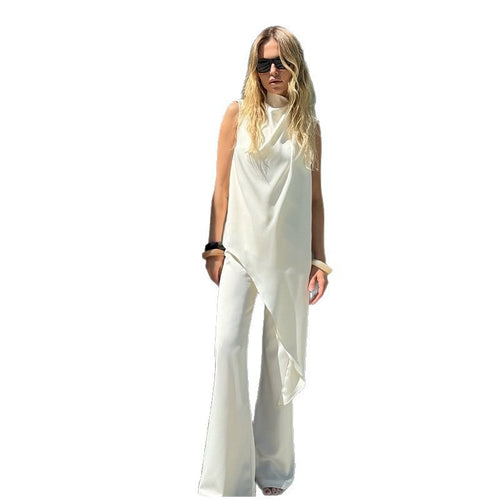 Dame elegant og flytende chiffonbukser med asymmetrisk snitt Skjora