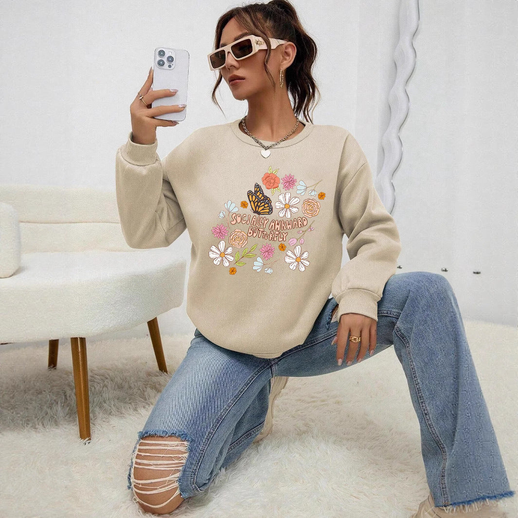 Kvinne sweatshirt med kreativt blomsterdesign og inspirerende trykk Skjora