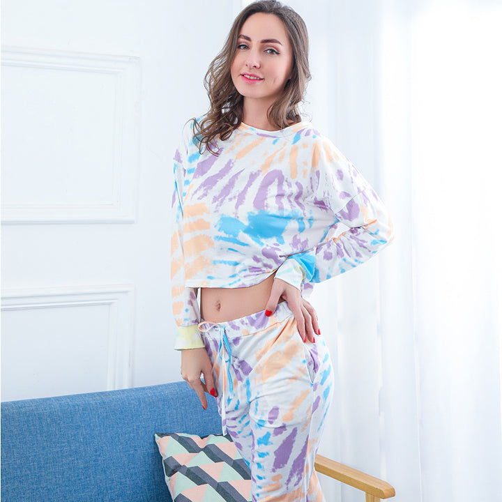 Kvinnenes luftige lounge-sett med avslappet tie-dye-mønster