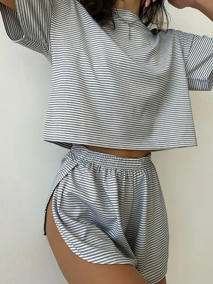 Damer Løs stripe-sett med høy skåret snitt og elastisk midje Skjora