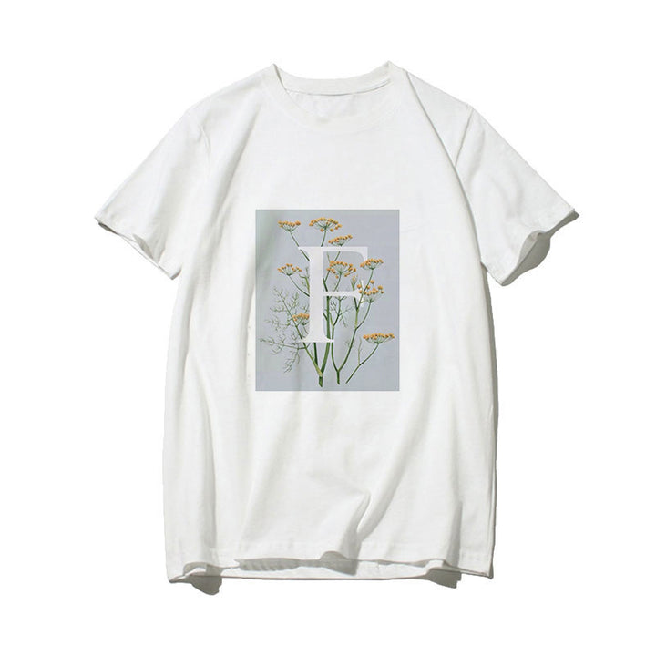 Dame T-skjorte med blomsterdesign og kreativt trykk Skjora