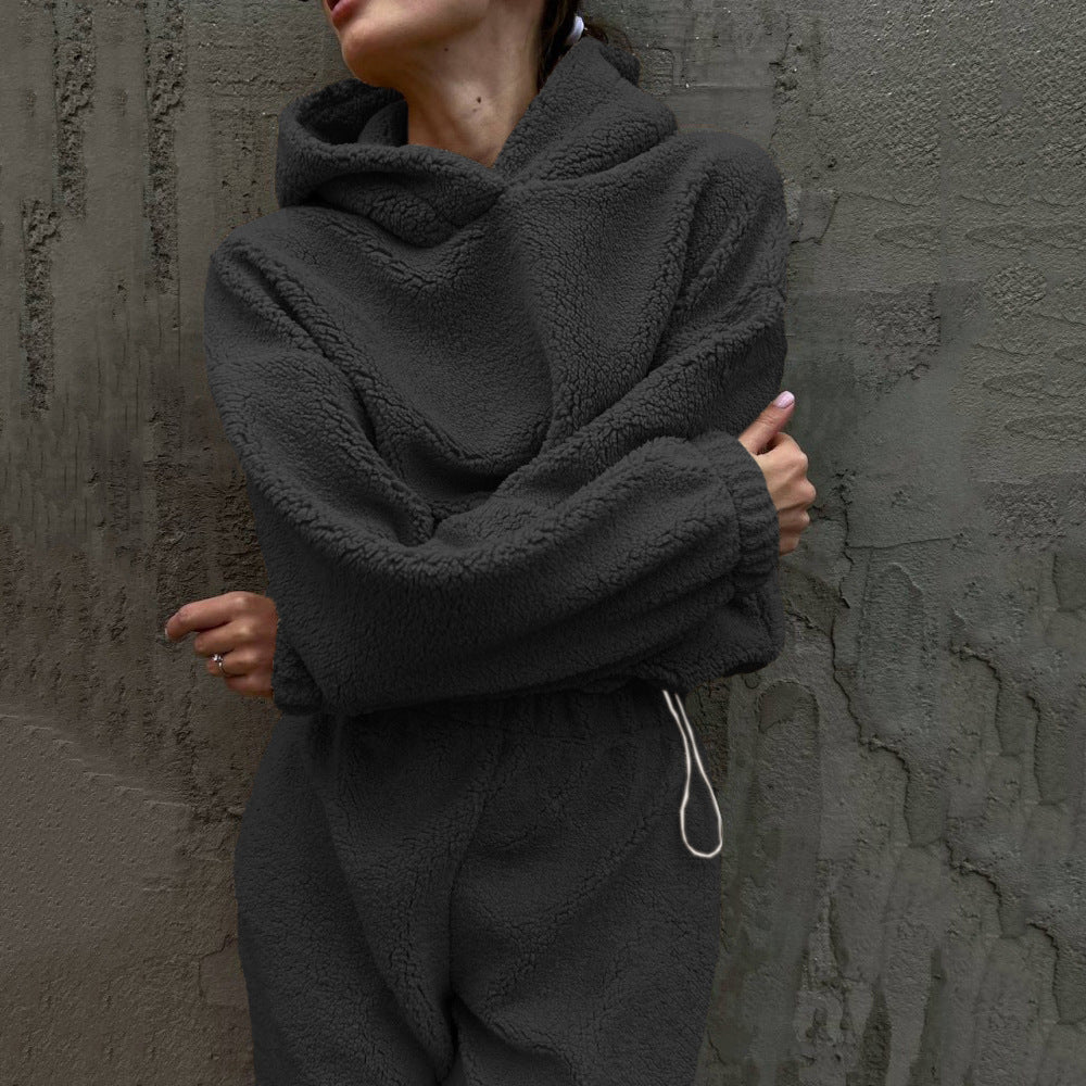 Dame Fleece Lounge Sett med Elastisk Midje og Høy Krage