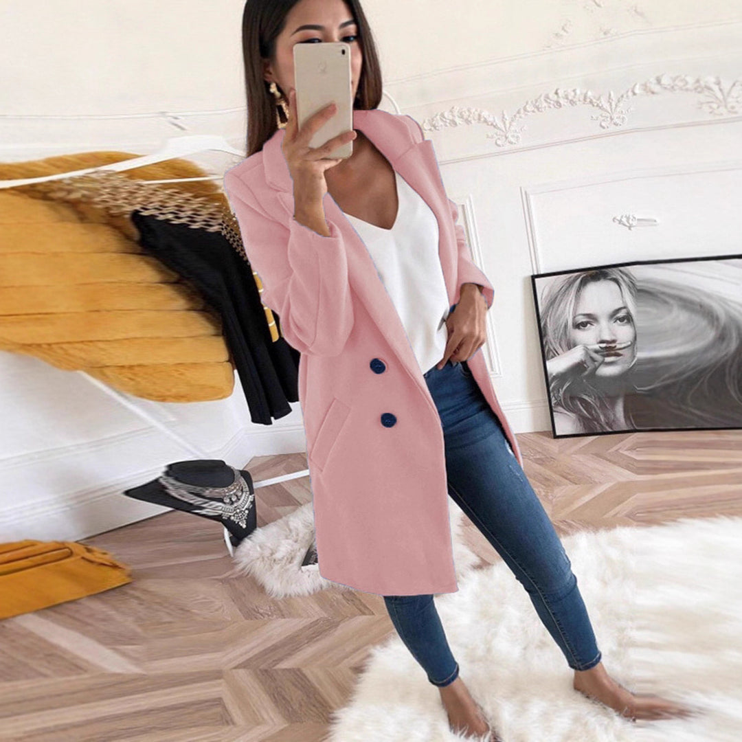 Kjole elegant og varm lang blazer med dobbel knapplukking Skjora