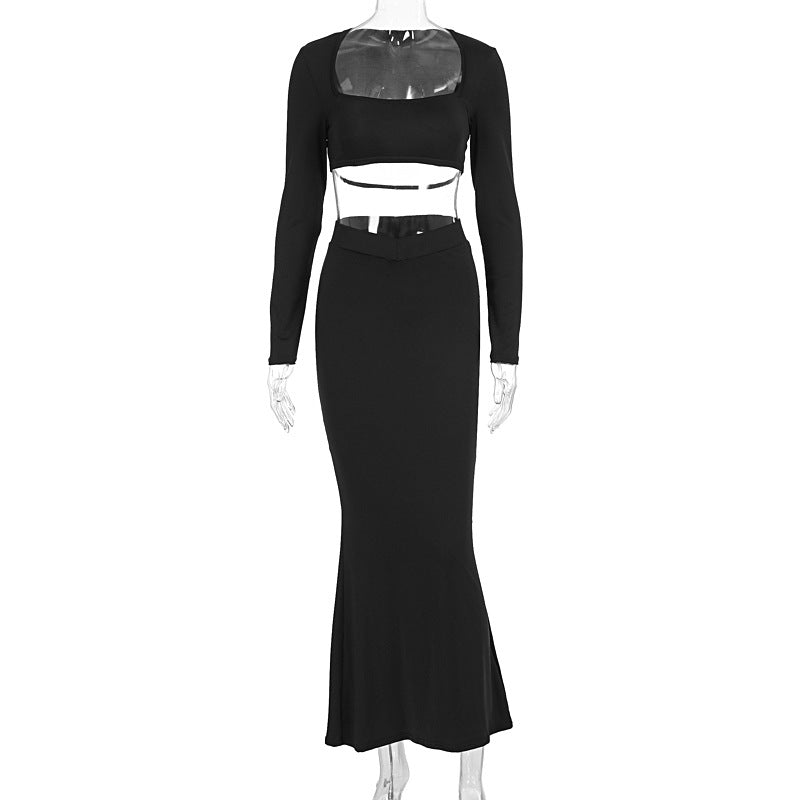 Damer Elegant Sett med Crop-top og Maxiskjørt med transparent detalj Skjora