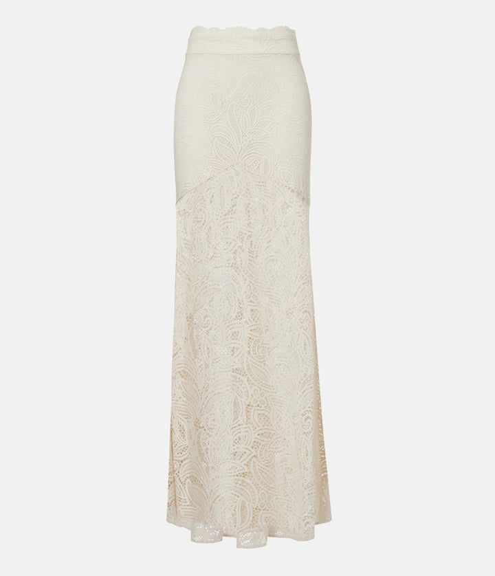 Dame blonde skjørt med høy midje og floral broderi Skjora