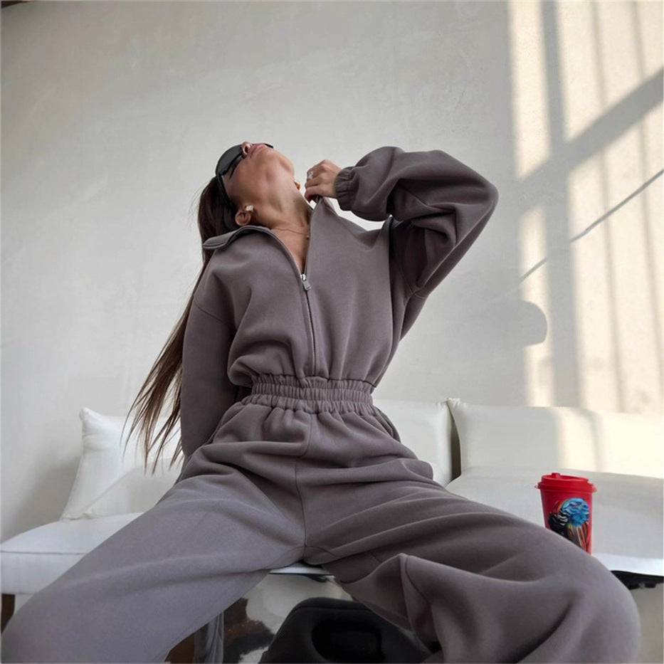 Kvinne Fleece Langermet Sett med Høy Krage og Bred Kutt Skjora