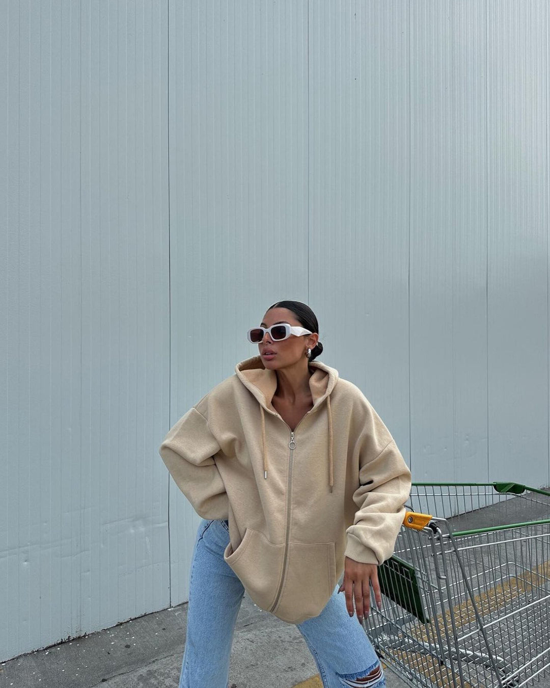 Dame oversized hettejakke med glidelås Skjora