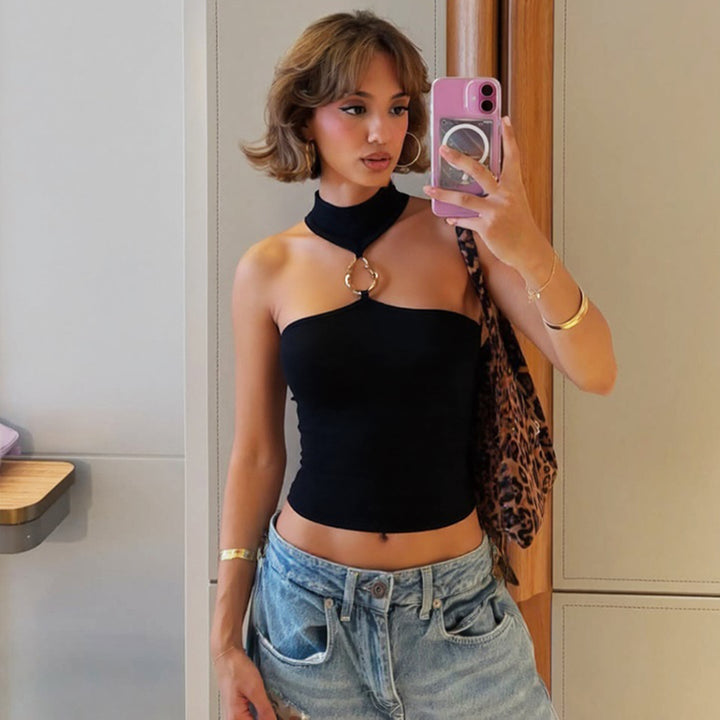 Dame Sporty Crop-Top med stilfull Choker og dekorativ detalj Skjora