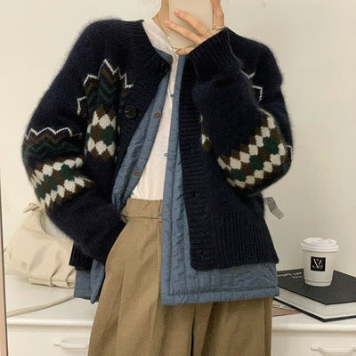 Damer Cozy Strikket Cardigan med Ornamentale Mønstre Skjora