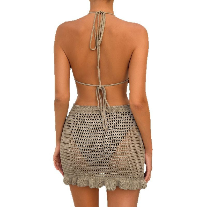 Damen Häkel-Bikini-Set mit rüschenbesetzten Details und verstellbarem Bund Skjora