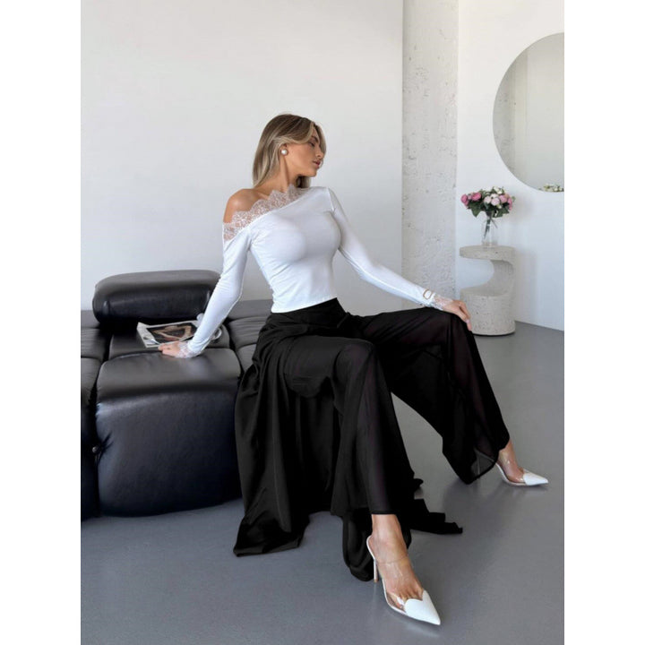 Dame Elegant lange Bukser med sidelange Slits og flytende Snitt Skjora