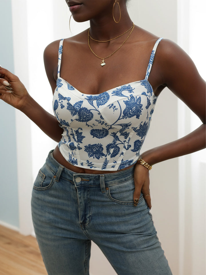 Dame blomster mønster cropped topp Skjora