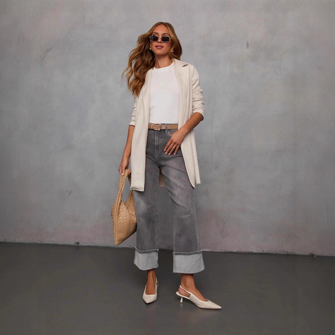 Kvinnelig Elegant Langline Blazer laget av Syntetisk Skinn Skjora