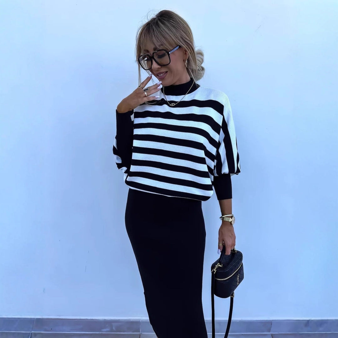 Kvinnes elegant strikket kjole med moderne cardigan og lange ermer Skjora