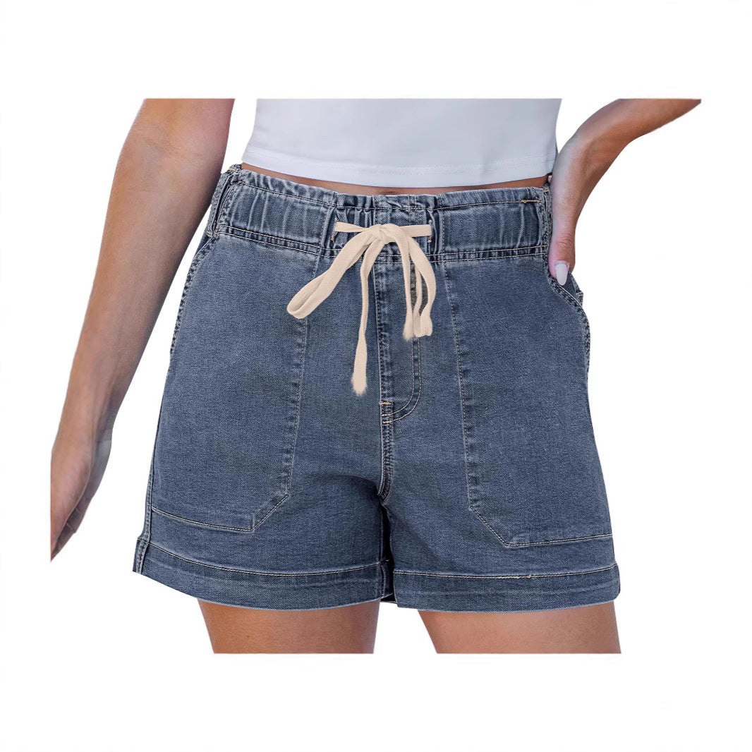 Dame komfortable denimshorts med strikk og praktiske lommer Skjora