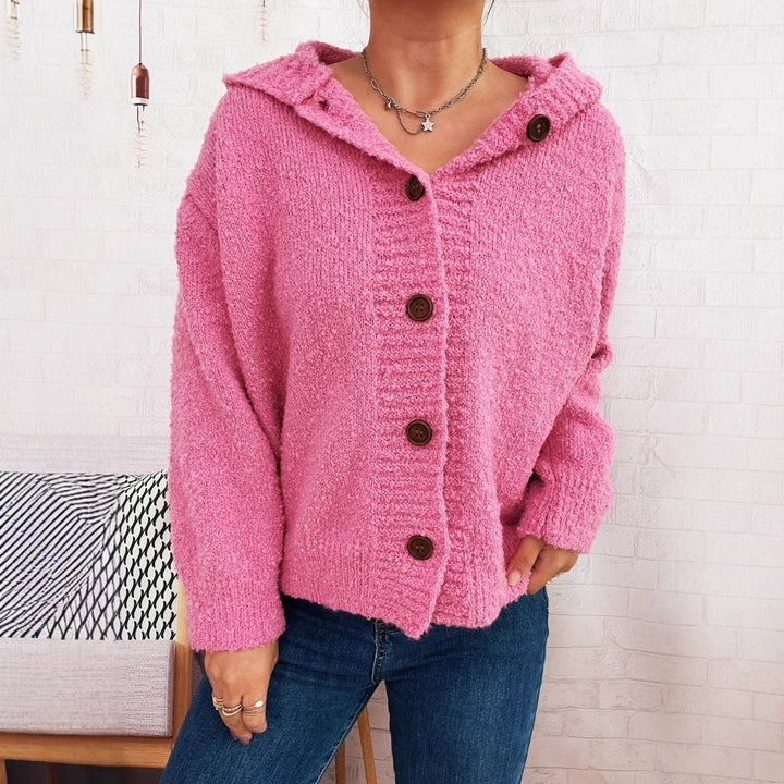 Dame Koselig Cardigan med Hette og Knappe Detaljer Skjora