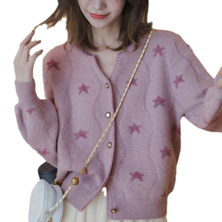 Dame cardigan med blomstermønster og knappdetaljer Skjora