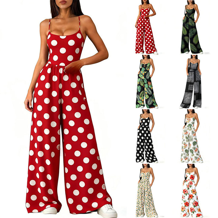 Damen Elegant Jumpsuit med geometrisk utskrift og brede ben Skjora