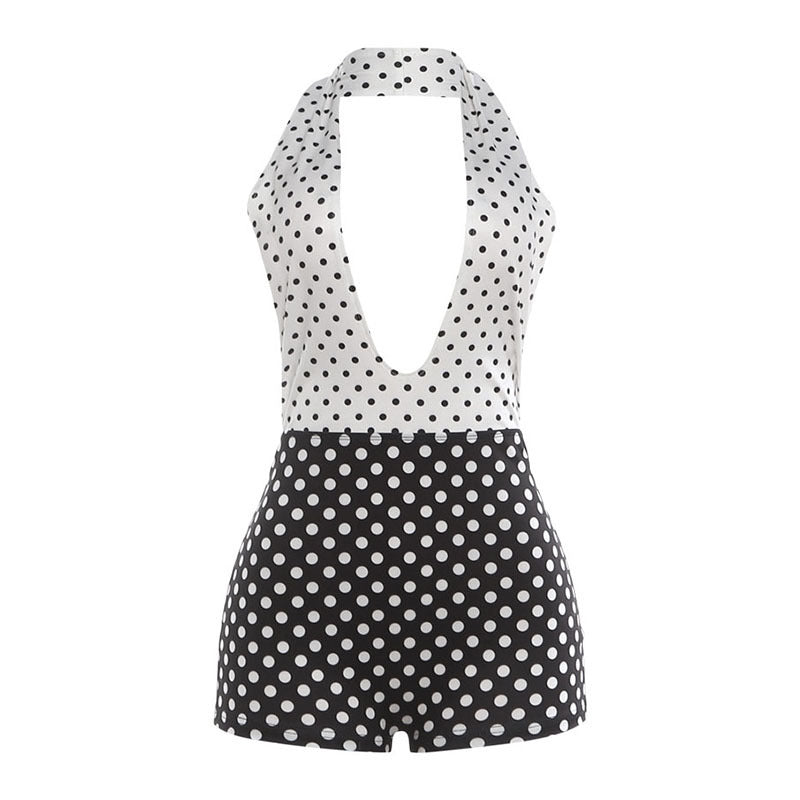 Dame jumpsuit med dyp V-hals og trendig prikkedesign Skjora