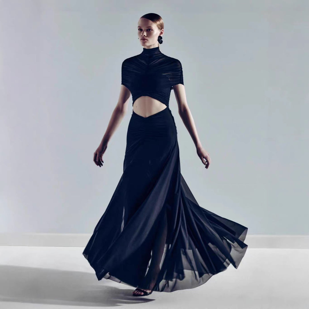 Dame Elegant Cut-Out Maxikjole med høyt design og sofistikerte draperinger Skjora