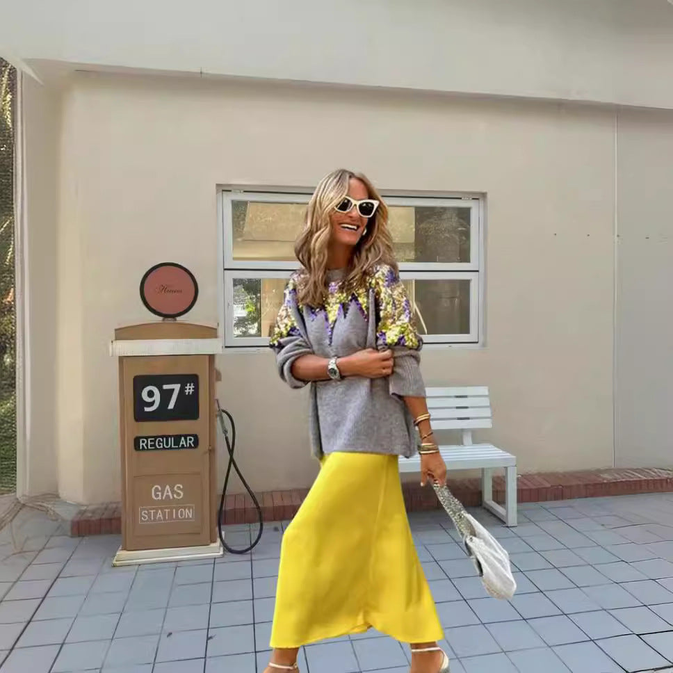 Damer Glitrende Oversized Genser med Unik Design og Funklende Detaljer Skjora