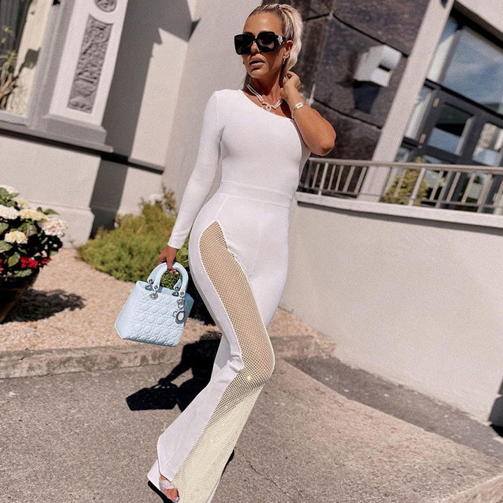 Dame luksus Sport-Jumpsuit med asymmetrisk snitt og mesh-innlegg Skjora