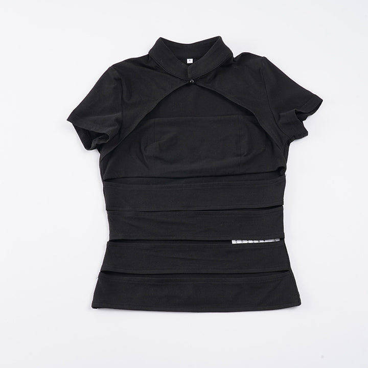 Dame Cropped Bluse fra slitesterkt stretchmateriale med elegant ståkrage Skjora