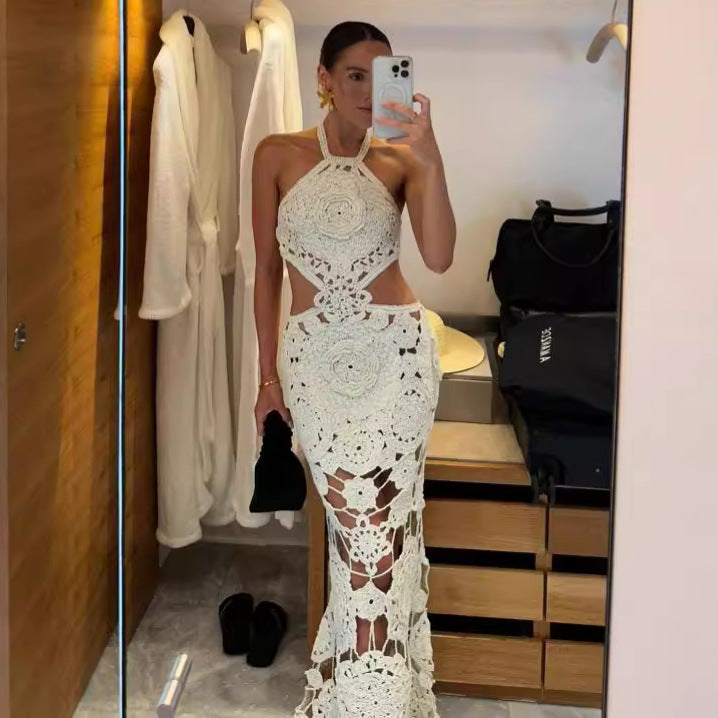 Dame Maxikjole med raffinert hekledesign og cut-outs Skjora