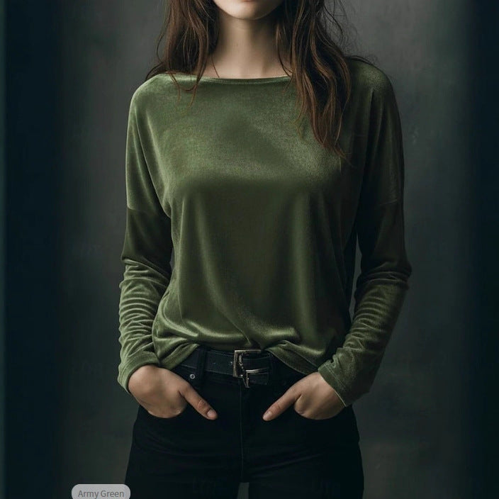 Women's elegant light velvet long-sleeved top