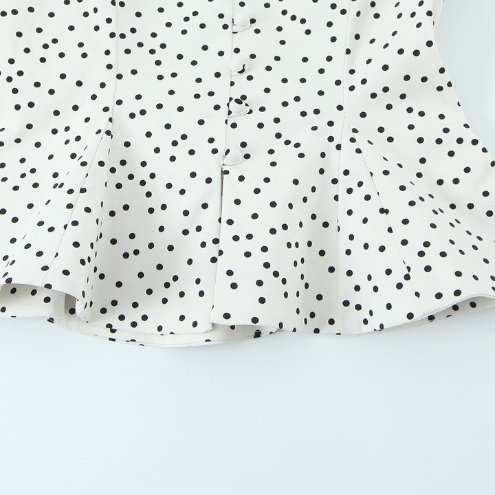 Dame Polka-Dot Taljert Topp med elegant knappestolpe Skjora