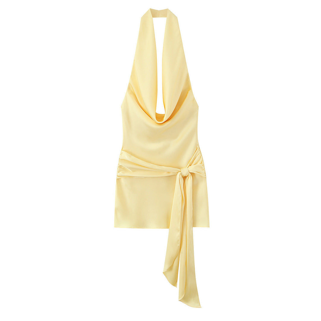 Dame Halter-Top med elegant innpakningsdesign og flytende stoff Skjora