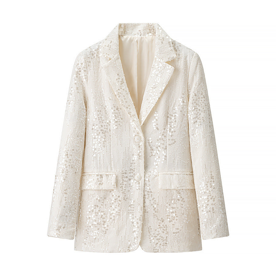 Kvinner Elegant Paljett Blazer Jakke i Fashionable Design Skjora