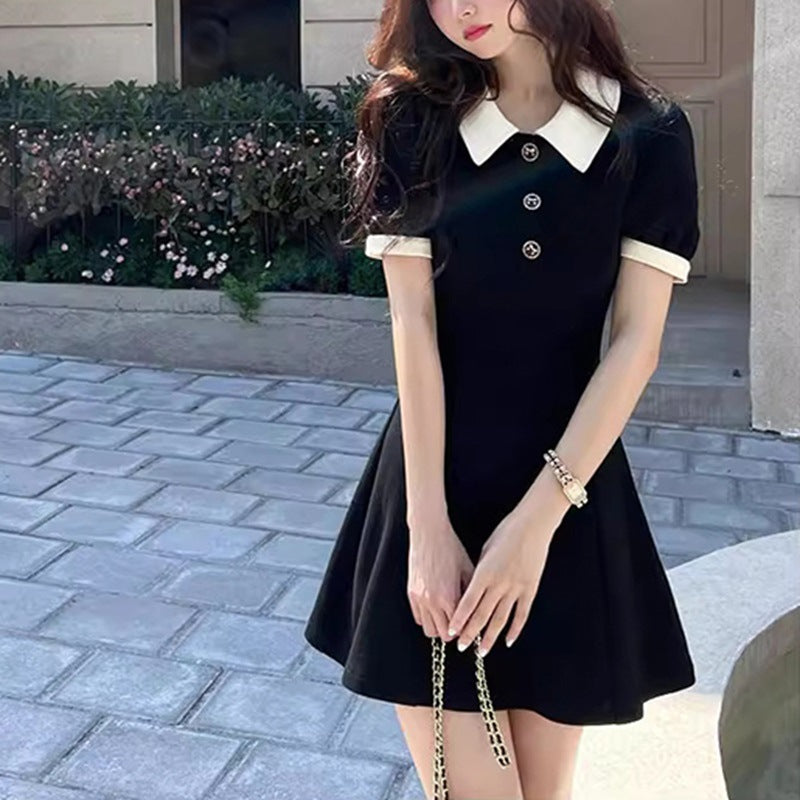 Women's Short-Sleeve Polo Dress with Button Details and Contrast Collar