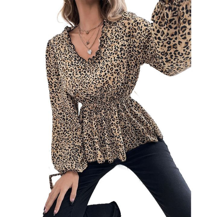 Kvinne casual bluse med dyreprint og voluminøse ermer Skjora