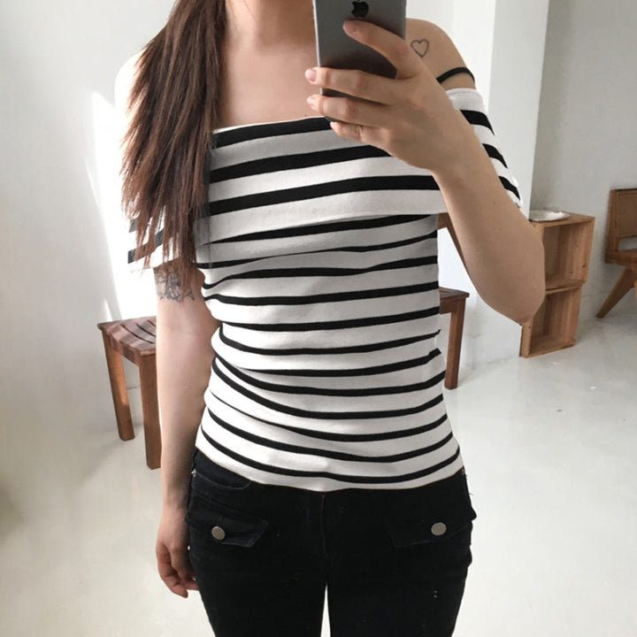 Dame Offshoulder Overdel med stripete design Skjora