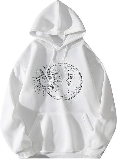 Kvinne hettegenser med kunstnerisk sol-måne motiv Skjora