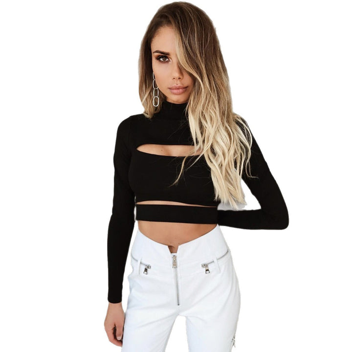Dame Crop-Top med cut-outs og høyhalsdesign Skjora