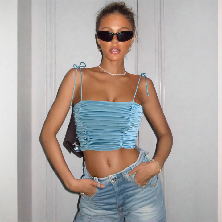 Dame Crop-Top med rynker og justerbare stropper Skjora