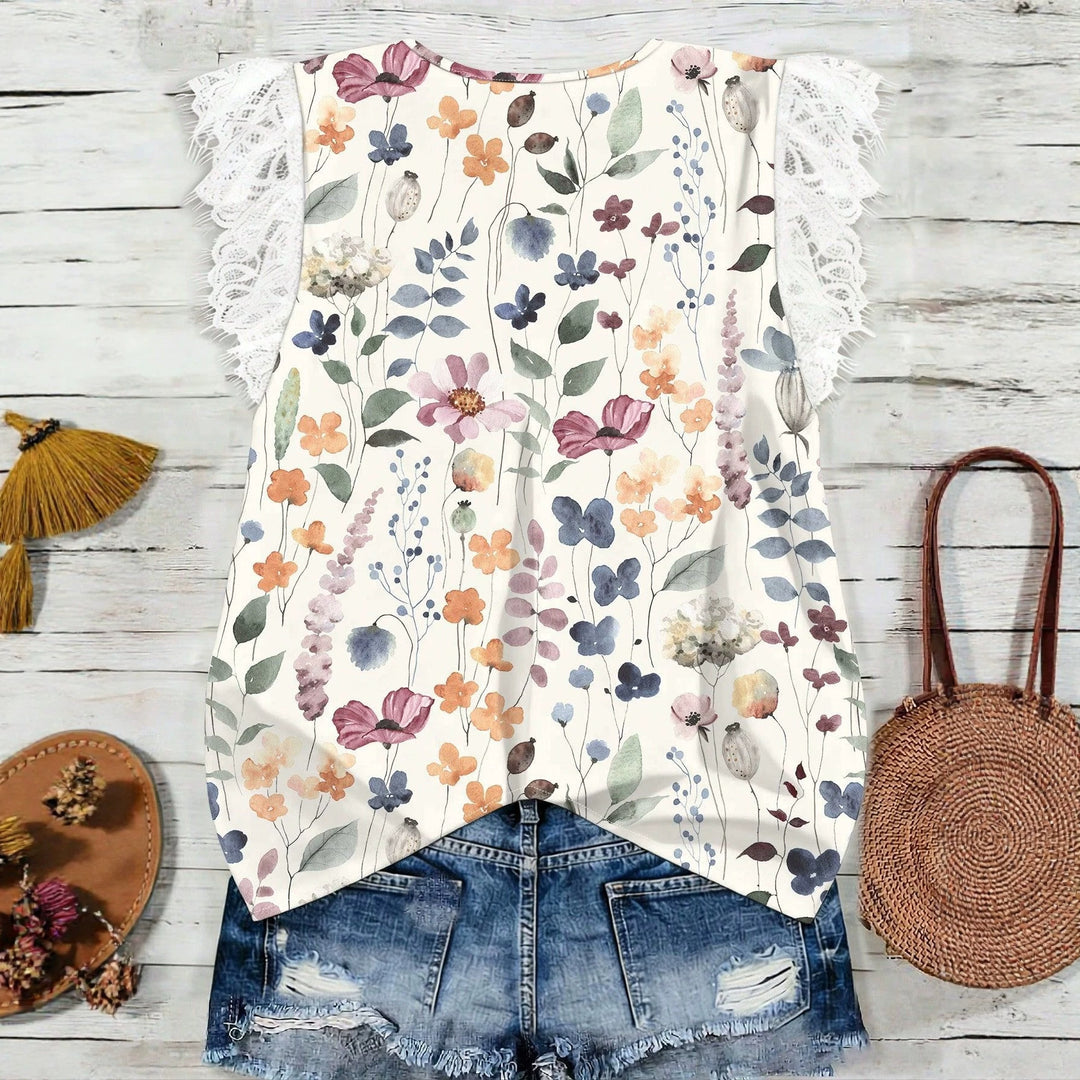 Damer Elegant bluse skjorte med blonder og blomsterdesign Skjora