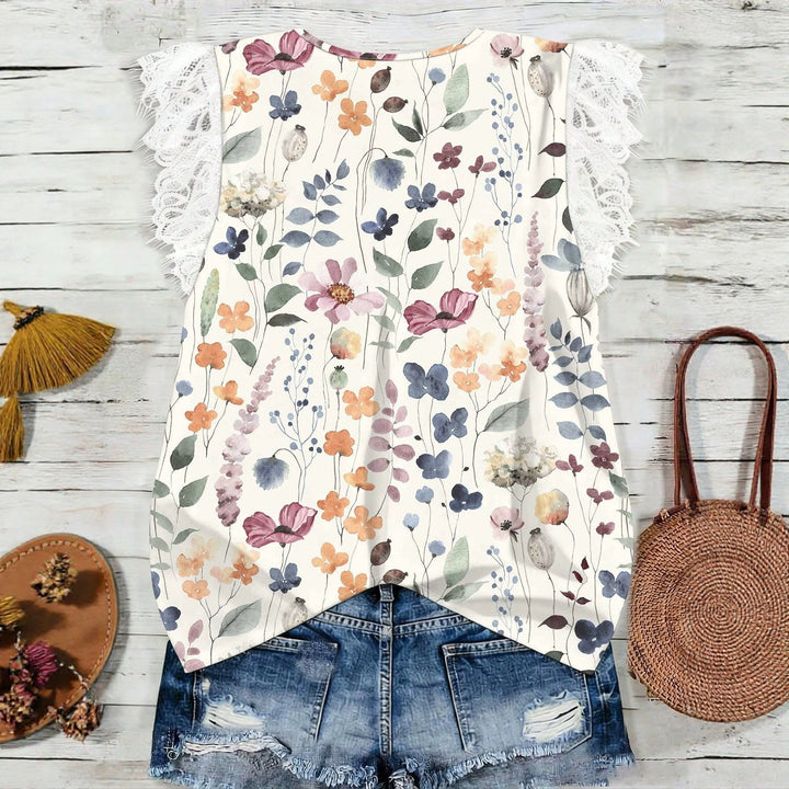 Damer Elegant bluse skjorte med blonder og blomsterdesign Skjora