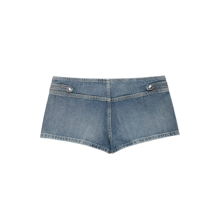 Dame Denim-shorts med dekorative knapper Skjora