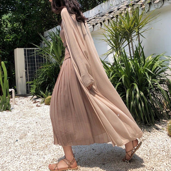 Dame maxi kjole med lett kimono overlay Skjora